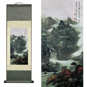 Asian Wall Decor Beautiful Silk Painting Waterfall River Landscape Painting
